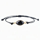 Natural Marquise Faceted Crystal Bracelet Adjustable Black Wax Rope Braided Healing Gemstone Unisex Handmade Jewelry #SB3128