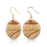 Natural Stone Round Dangle Earrings 30mm Gemstone Crystal Drop Jewelry Gold Plated Hooks #PE2060