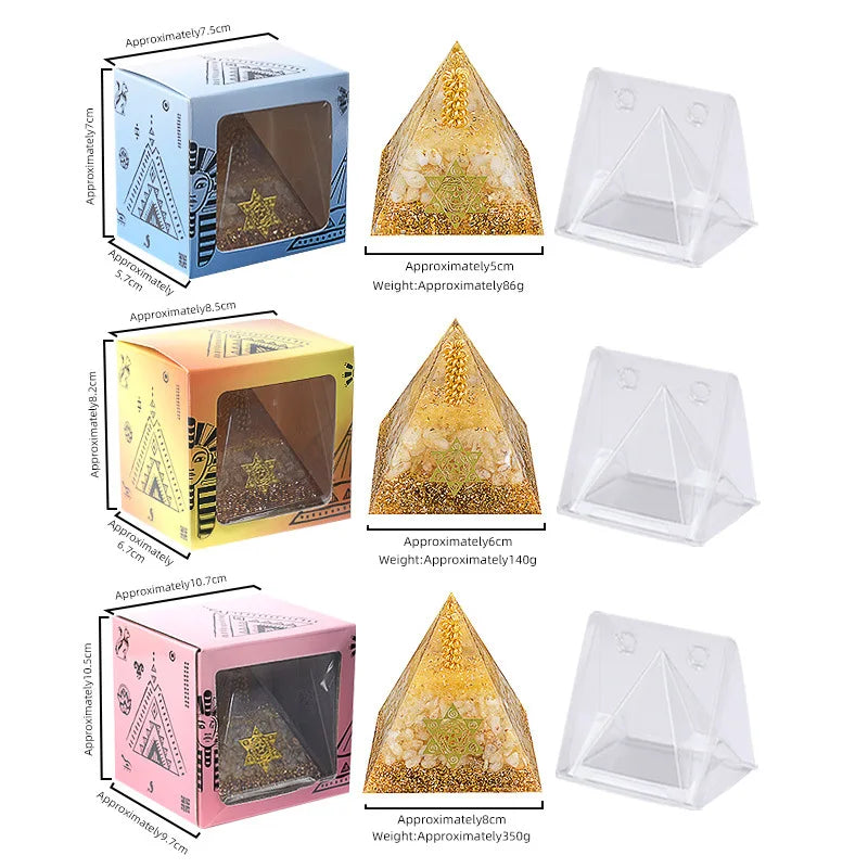Handmade Crystal Chip Pyramid Orgonite for Wealth Attraction Spiritual Room Decoration 50/60/80mm