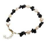 Natural Freshwater Pearl & Stone Bracelet Irregular Chip Crushed Stone Gold Plated Adjustable Chain Bracelet for Women #SB3157