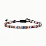 Dainty 4MM Gemstone Heishi Braided Bracelet Silver Accent Spacer Beads Handmade Woven Stackable Bracelet for Women #SB3151