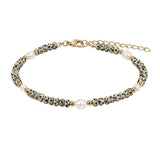 Handmade Flat Disc Natural Gemstone Bracelet 6mm Heishi Beads With Freshwater Pearls Silver Clasp Chain Adjustable Women #SB3137
