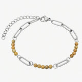 Stainless Steel Paperclip Chain Bracelet 4mm Natural Gemstone Bead Adjustable Dainty Layering Bracelet for Women #SB3161