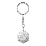 22mm Faceted Hexagon Natural Stone Keychain Healing Crystal Bag Charm Ring Jewelry Gift