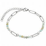 Stainless Steel Paperclip Chain Bracelet 4mm Natural Gemstone Bead Adjustable Dainty Layering Bracelet for Women #SB3161