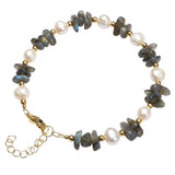 Natural Freshwater Pearl & Stone Bracelet Irregular Chip Crushed Stone Gold Plated Adjustable Chain Bracelet for Women #SB3157