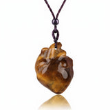 Hand Carved Human Heart Chakra Healing Crystal Stone Pendant Adjustable Cord Necklace Valentine Gift for Women #SN2043