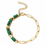 4mm Natural Stone Heishi Bead Bracelet Gold Stainless Steel Paperclip Chain Adjustable Multi-Color Gemstone Layering Jewelry #SB3163