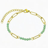 Gold Stainless Steel Paperclip Chain Bracelet Tiny Gemstone Bead Adjustable Dainty Layering Bracelets for Women #SB3161G