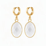 Gemstone Faceted Oval Gold Bezel Huggie Drop Earrings Gold Plated Stainless Steel Crystal Dangle Earrings Jewelry