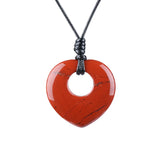 40mm Natural Healing Crystal Heart Pendant Necklace, Adjustable Wax Cord Stone Donut Amulet Jewelry for Spiritual Wellness