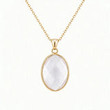 Mixed Gemstone Faceted Oval Gold Frame Pendant Necklace Dainty Gold Chain Unisex Crystal Jewelry for Daily Wear