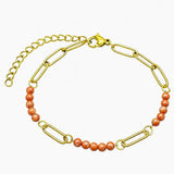 Gold Stainless Steel Paperclip Chain Bracelet Tiny Gemstone Bead Adjustable Dainty Layering Bracelets for Women #SB3161G