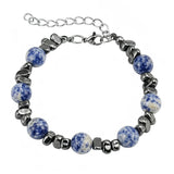 10MM Natural Gemstone & Hematite Adjustable Bracelet with Extension Chain - Unisex Healing Crystal Jewelry Gift for Men Women #SB3153