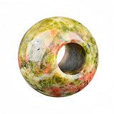 12mm Round Natural Gemstone Large Hole Beads, 5mm Big Hole Polished Stone Ball Beads for DIY Jewelry Making