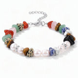 Handmade Healing Crystal Chip Bracelet Freshwater Pearl Beads Silver Extension Chain Women Fashion Stackable Bracelet #SB3136