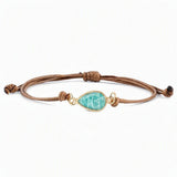 Teardrop Faceted Crystal Bracelet Adjustable Brown Wax Cord Braided Bezel‑Set Healing Gemstone Unisex Handmade Jewelry #SB3129