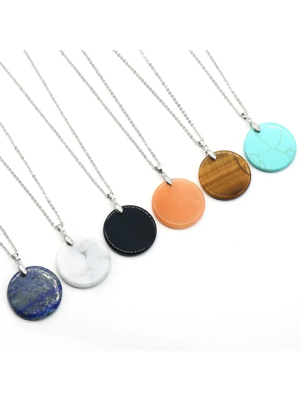 Vintage Natural Stone Circle Token Pendant Necklace, Flat Round Quartz Disk Charm with Cable Chain, Elegant Spiritual Protection Birthday Gift for Her