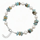 Natural Freshwater Pearl & Stone Bracelet Irregular Gemstone Chip Bead Silver Plated Adjustable Chain Bracelet for Women Gift
