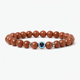 8mm Natural Round Gemstone Evil Eye Stretch Bracelet, Elastic Cord Protection Crystal Beaded Wristband Unisex Multi‑Stone Choice Spiritual Gift #SB3143