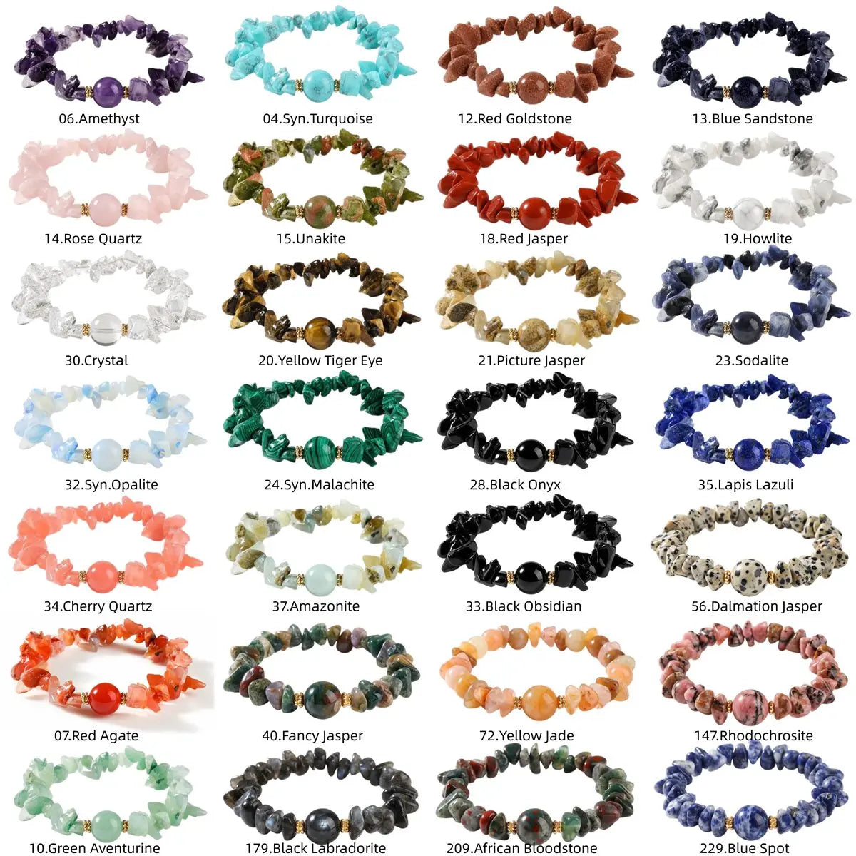 Handmade Natural Irregular Chip Stone Bracelet Elastic 10MM Round Gemstone Bead for Women #SB3160