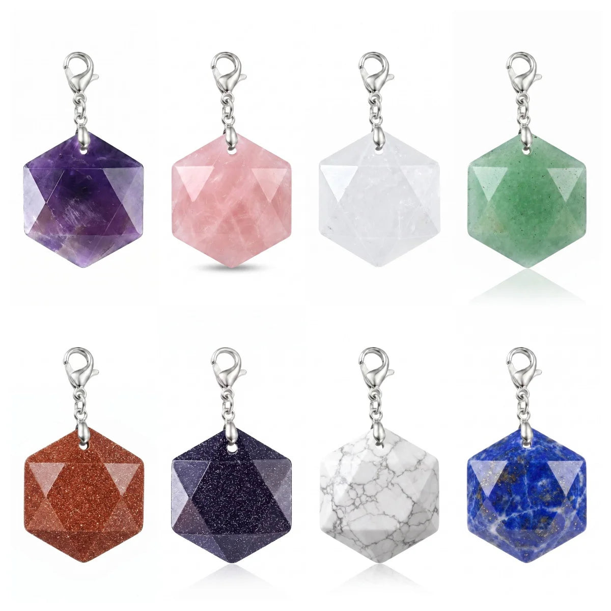 22mm Faceted Hexagon Crystal Stone Pendant with Lobster Claw Clasp Healing Crystal Charm for DIY Necklace Jewelry Making