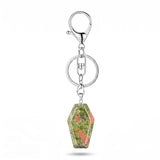 Natural Stone Coffin Keychain with Lobster Clasp Crystal Healing Gemstone Key Ring Bag Charm