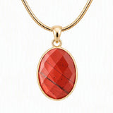Faceted Oval Natural Crystal Gold Plated Pendant Necklace Snake Chain Multiple Stone Healing Stone Necklace