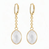Stainless Steel Leverback Dangle Earrings Gold Plated Oval Faceted Natural Gemstone Drop Earrings Women Crystal Jewelry