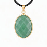 Gemstone Faceted Oval Gold Bezel Pendant Black Wax Rope Necklace Gift Multiple Stone Options Healing Crystal Necklace