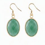 Natural Gemstone Faceted Oval Gold Bezel Fish Hook Dangle Earrings Gold Plated Crystal Drop Earrings Women Jewelry Gift