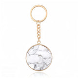 Fashion 30MM Round Disc Gemstone Keychain Chakra Healing Amulet Car Key Holder Ring  #KC2060