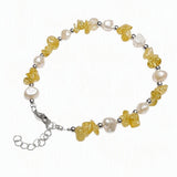 Natural Freshwater Pearl & Stone Bracelet Irregular Gemstone Chip Bead Silver Plated Adjustable Chain Bracelet for Women Gift