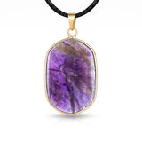 Natural Stone Necklace Pendants Gold Plated Faceted Rectangle Crystal Charms with Black Cord for Women Men Jewelry Making #SN2059