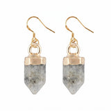 Natural Gemstone Hexagonal Prism Dangle Earrings For Women Girl Healing Chakra Crystal Bullet Point Drop Earrings Daily Wear #SPE2057