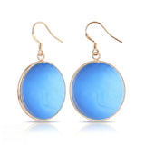 Natural Stone Round Dangle Earrings 30mm Gemstone Crystal Drop Jewelry Gold Plated Hooks #PE2060