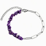 Healing Crystal Chips Stone Paperclip Link Bracelet Dainty Layering Handmade Bracelet Multiple Stone Options #SB3165