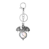 Gothic Winged Dragon Crystal Sphere Keychain, Natural Gemstone Chakra Healing Ball Key Ring, Vintage Pterosaur Bag Charm Pendant for Men & Women