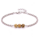 Natural Healing Crystal 3 Beads Bracelet Stainless Steel Wheat Chain Adjustable Unisex Gemstone Wrist Bracelets for Men Women #SB3155