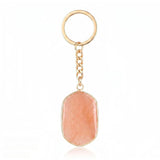 Natural Stone Keychains Gold Plated Faceted Rectangle Crystal Charms Ring for Car Keys Handbag Pendant Jewelry Making #KC2059