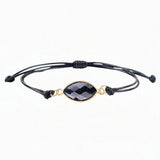 Natural Marquise Faceted Crystal Bracelet Adjustable Black Wax Rope Braided Healing Gemstone Unisex Handmade Jewelry #SB3128