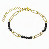 Gold Stainless Steel Paperclip Chain Bracelet Tiny Gemstone Bead Adjustable Dainty Layering Bracelets for Women #SB3161G
