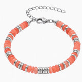 Handmade Flat Disc Stone Bracelet Silver Spacer Beads Lobster Claw Clasp Stackable Heishi Beaded Jewelry For Female Daily Wear #SB3139