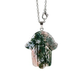 Hamsa Hand Natural Crystal Pendant Necklace Silver O Chain Evil Eye Lucky Healing Spiritual Jewelry For Women Daily Wear