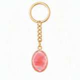 Oval Faceted Natural Crystal Gold Plated Keychain Multiple Stone Option Healing Stone Key Chain for Bag Decor