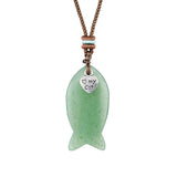 I Love My Cat Crystal Fish Pendant Necklace Metal Heart Charm Healing Choker Adjustable Braided Rope Jewelry Women Men