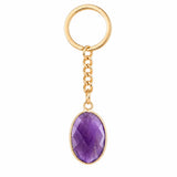 Oval Faceted Natural Crystal Gold Plated Keychain Multiple Stone Option Healing Stone Key Chain for Bag Decor