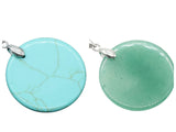 Vintage Natural Stone Circle Token Pendant Necklace, Flat Round Quartz Disk Charm with Cable Chain, Elegant Spiritual Protection Birthday Gift for Her