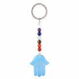 7 Chakra Stone Beads Chain Carved Gemstone Hamsa Hand Keychain Energy Balancing Healing Crystal Bag Charm of Fatima Key Ring  KC0671