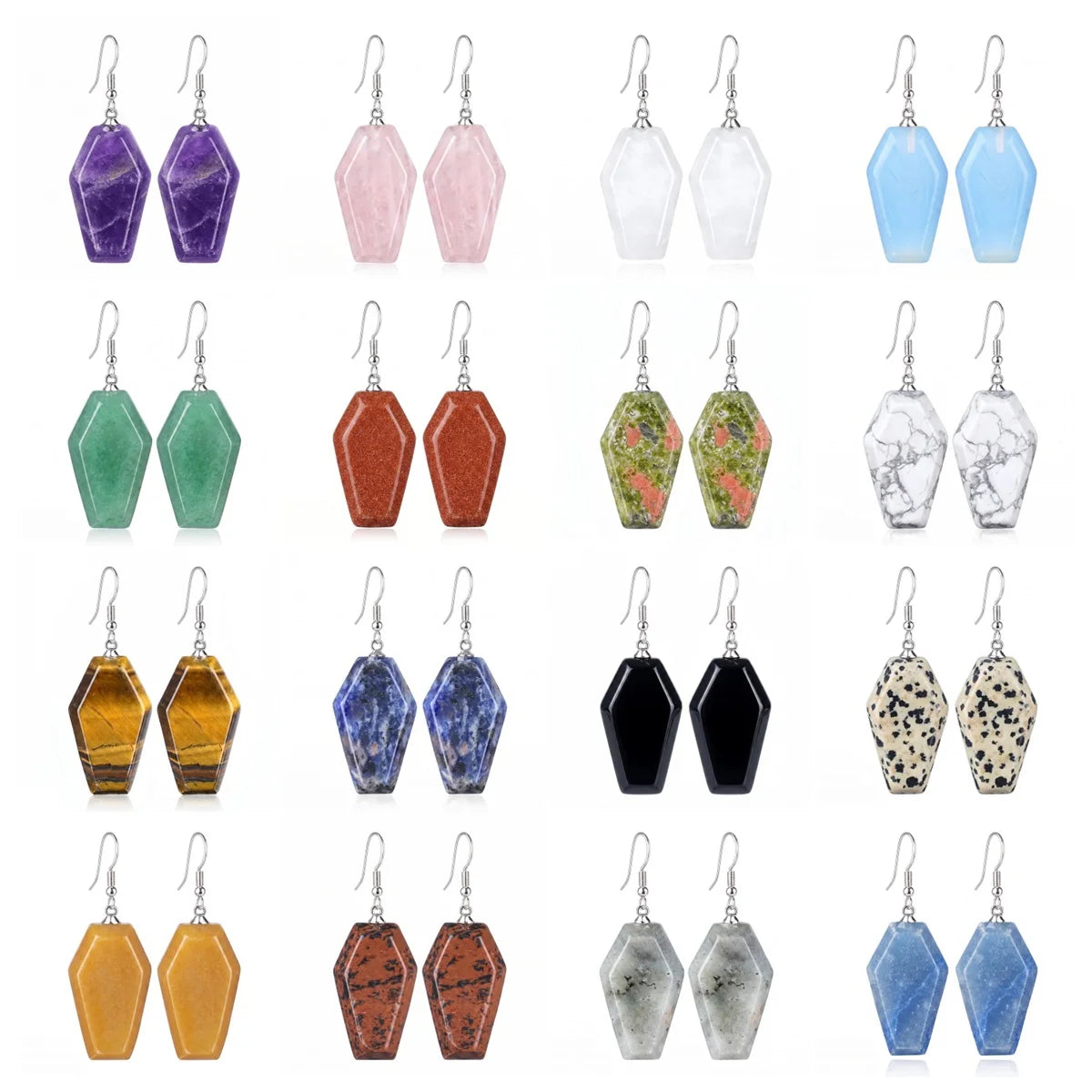 Healing Chakra Coffin Gemstone Dangle Earrings for Women Girls SE1378